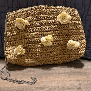 TJ Maxx Elegant Tan Woven Bag with Floral Accents